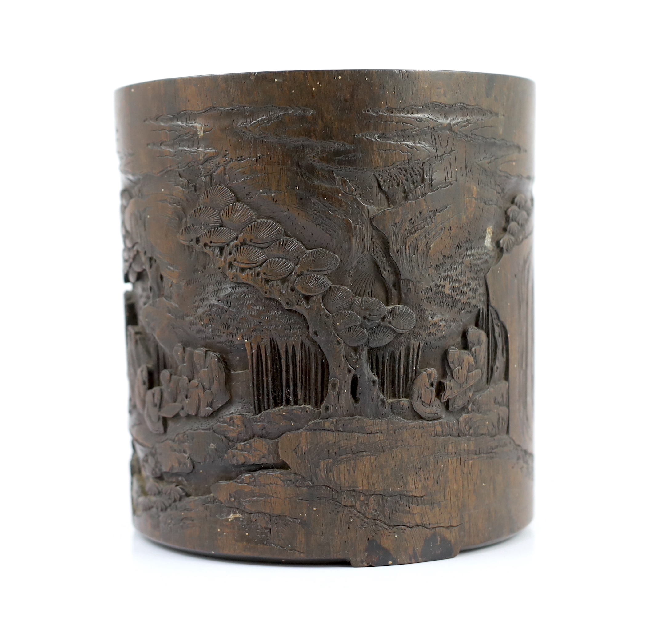 A Chinese hardwood brushpot, bitong, 19th century, possibly zitan